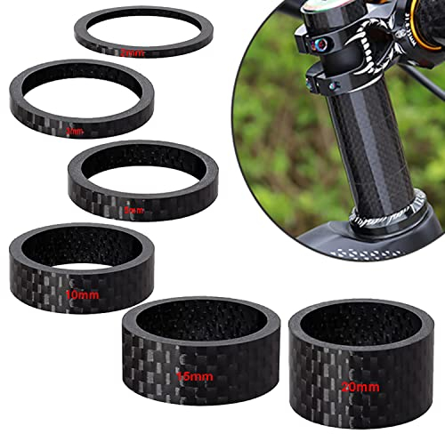 Elaye 6 STK Fahrrad Vorbau Spacer Set für Rennräder/MTB 2/3/5/10/15/20mm Fahrrad Headset Spacer Abstandshalter aus Vollkarbon für 28,6 mm Fahrradlenker