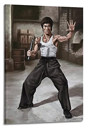 Bruce Lee Nunchaku Leinwand-Poster, dekoratives Gemälde, Leinwand, Wandposter und Kunstbild, modernes Familien-Schlafzimmer, Dekoration, Poster, 40 x 60 cm