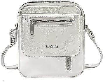Gladdon EchtesLeder Kleine Handytasche,Umhängetasche mehreren Taschen Zum Umhängen Crossbody Tasche Geldbörse(Silber)