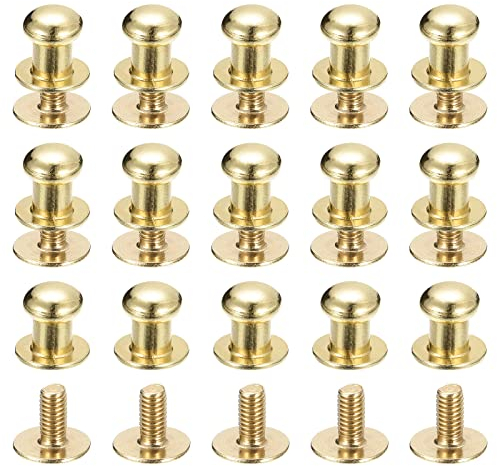 sourcing map 6mm Kugel Kopf Bolzen Nieten Schrauben Hohlnieten Rücken 15 Stück Schraubnieten Rund Kopf Schaltfläche Nippel Niete für Basteln Leder Handwerk Handtasche Gürtel Hellgold