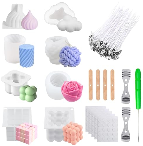 HIQE-FL Kerzenform Bubble Kerzen Kit,8 Stück Kerzenformen zum Gießen,Bubble Kerzenform,Silikonformen Kerzen,Kerzen Formen Silikon,für DIY Aromatherapie Kerzen Herstellung Supplies,BPA-Frei