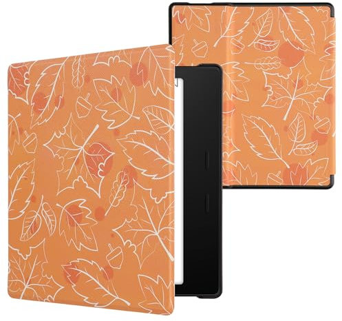 kwmobile Klapphülle kompatibel mit Amazon Kindle Oasis 10. Generation Hülle - eReader Case - Herbstgefühle Weiß Orange Braun