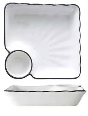 JTBDWOSK 2 Pack Ceramic Japan Chip and Dip Bowls, Dip Und Chips Servierplatte, Chip-Dip-Servierplatte, Passt Zu Sushi, Knödel, Snack-Sonnenlicht,C