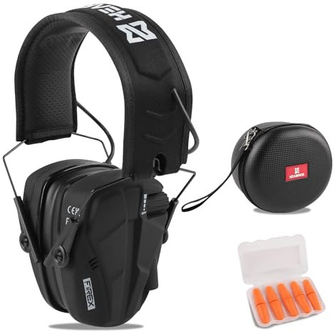 HEARMOR Electronic Shooting Gehörschutz mit Praktischer Aufbewahrungskoffer, Sound Amplification Noise Reduction Gehörschutz Ohrenschützer für Gun Range Jagd, Schwarz