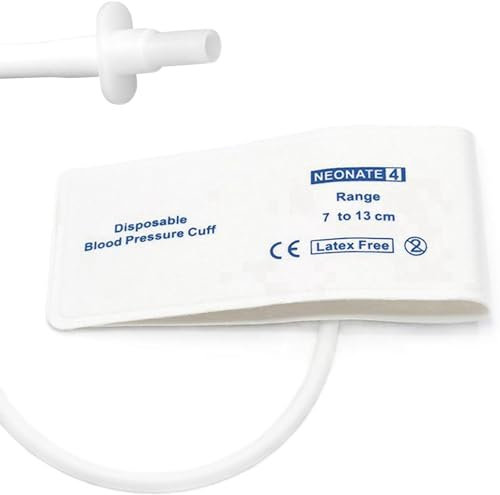 Paquete de 5 manguitos de presión arterial desechables con conector BP05 y tubo único para #4 recién nacidos de 7 a 13 cm, repuesto de manguito NIBP, tela no tejida, puño BP