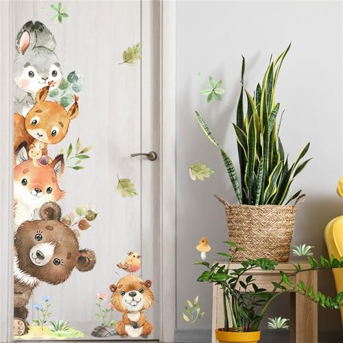 Türaufkleber Waldtiere, Wandtattoo Kinderzimmer, Waldtiere Wandaufkleber Tür Sticker, Selbstklebend Wandsticker Wanddeko Türdeko (C)