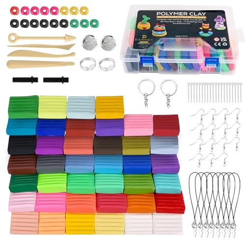 DARHEY Kit de démarrage en argile polymère – Lot de 40 (20 g × 40) argile à modeler douce multicolore non toxique pour cuisson au four pour enfants | avec outils, accessoires, manuel d'utilisation et