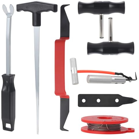 Faankiton 8 Pièces Outil de Retrait de Pare-Brise, Kit d'Outils de Dépose de Pare-Brise, Kit de Démontage du Pare-Brise, Kit d’Enlèvement de Pare-bris avec Fil de Coupe de Verre et Poignées