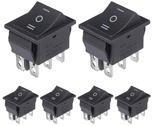 VEXUNGA Kippschalter 6 Polig 3 Positionen Wippschalter EIN/AUS/EIN 16A 250VAC 20A 125VAC DPDT 6Pins Schwarz Schalter Taste Rocker Rechteck Eingebettet Einbauschalter (6 Stück)
