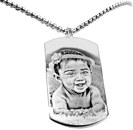 Personalisierte Halskette mit Fotogravur | Rechteckige Edelstahl-Plakette für Männer & Frauen | Geschenk mit Bildgravur