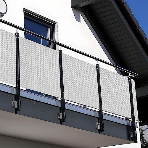 NYVI Polyrattan Balkon Sichtschutz Privafence 90x300 cm Weiß - Wetterfeste Balkonbespannung - UV-fest, Witterungsbeständig, 100% Blickdicht - Balkonumspannung Balkonumrandung 0.9x3 m