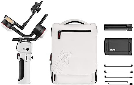 grúa m3s HUIOP -M3S Combo Cámara de Mano Estabilizador de cardán de 3 Ejes Luz de Relleno LED incorporada PD Batería de Carga rápida Mini trípode Mochila Abrazadera de teléfono para cámaras DSLR sin