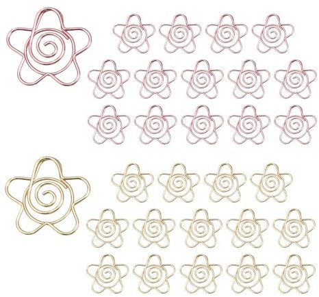 OWLFAVO 30pcs Drawn Flower Shape Paper Clips with Clear Box, Rose Gold and Yellow Gold, Funny Cute Paperclips Bookmarks Planner Clips for Fun Office Supplies School Gifts Wedding Decoration