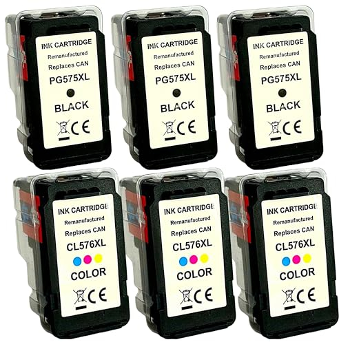 Eurotone PG-575XL CL-576XL 575 XL 576 XL Multipack Patronen kompatibel für Canon 575 576 Patronen für Canon PIXMA TS3550i TS3551i TR4751i TR4750i (3X Schwarz + 3X Color)