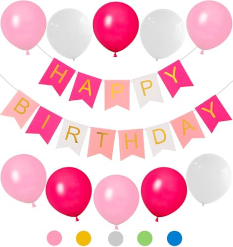 Geburtstagsdeko Rosa,Deko Geburtstag Mädchen Frau,Happy Birthday Girlande,Luftballons Geburtstag Rosa,birthday Decorations Girl,Happy Birthday Deko,Geburtstagsdeko Pink