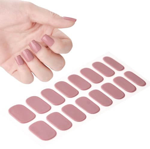 Semi Cured Gel Strips, 2024 Neuer 16 Stück Semicured UV Gel Nail Stickers kit, Vollständig Umwickelte Nägel, UV-Härtende Nagelfolien, Selbstklebende, Glänzende Nagelaufkleber (010)