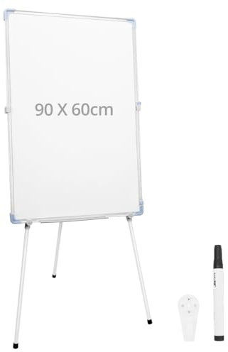 QWORK® Flipchart Ständer, 90x60cm Flipchart Ständer, Höhenverstellbar Trocken Abwischbares Board, Whiteboard mit 5 Stifte 1 Whiteboard-Radierer, 2 Nicht Markierende Nägel