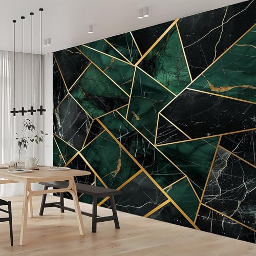 Art Fototapete Marmor Geometrisch Grün 350x256 cm Vlies Tapeten 3D Effekt Moderne Wandtapete Wohnzimmer Schlafzimmer Wandbilder Wand