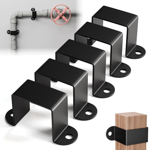MooxHAI 1.5x1.5 Square Tube Strap Clamp | U shaped metal bracket | Black Square Pipe Clamp with Powder Coated | Wood Deck Fence Post Tie | Square Tube Buckle for Water Pipes,Stairs Railing - 5 Pcs