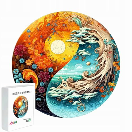 PASJO - Holzpuzzle Erwachsene mit Ying & Yang Motiv 144 Teile 20x20 cm - Geschenkidee für Kinder - Holz Puzzle - Einzigartige Gegensätzeförmige Holz-Puzzle - Creative Jigsaw aus Holz für Erwachsene