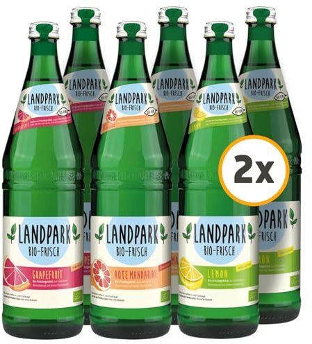 Landpark Bio Erfrischungsgetränk Mix 12x 0,75l Glasflaschen - Grapefruit, Rote Mandarine, Lemon - Mineralwasser mit Geschmack - Milde Kohlensäure - Ohne Zucker & Kalorien - Natürlich Fruchtig