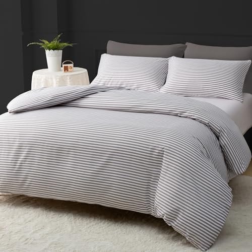 Grace Stripe Super King Duvet Set - Premium Microfiber Reversible Superking Duvets Sets (260 x 220 cm) 3 PCs - Ultrasoft Hypoallergenic Quilt Cover Set Non Iron Luxury Bedding Sets With Zipper Closure