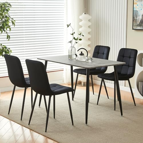 Homcasa 120cm Esstisch mit 4 Stühlen Essgruppen Grau Esstisch Rechteckiger Esstisch Küchentisch Stuhl aus Samt für Wohnzimmer Esszimmer Wohnzimmer (Schwarz)