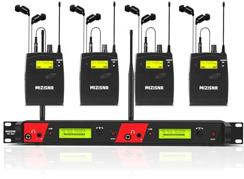 MIZISNR Wireless in Ear Monitor System, 2 Channel 4 Bodypacks Pro Mono IEM System for Musicians, Metal Rack Mount Monitor w/ 2x40 UHF Frequencies, 330ft Range for Band, Stage or Studio (IME-4000)