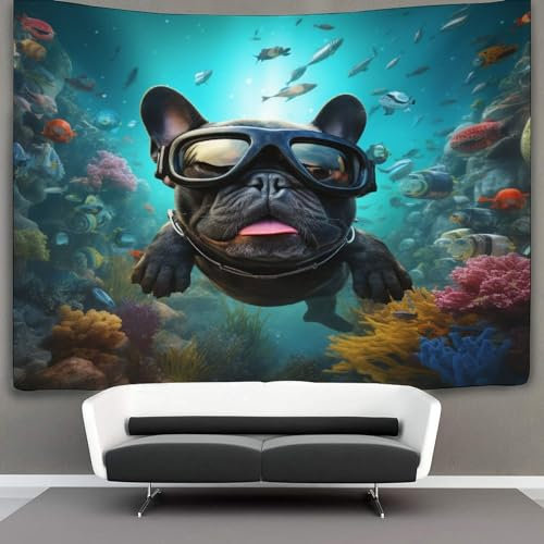 DCABEIOOE 3D Druck French Bulldog Wandteppiche Poster Ornament Wandbehang Wandteppich Raumteiler Vorhang Für Wohnzimmer Schlafzimmer Tapisserie 180cmx230cm