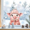 Sunnywall Fensterbilder Winter für Kinder Tiermotive in Winterszene als statisch haftende Fenstersticker, WIEDERVERWENDBAR (Schweinchen, A4 Bogen)