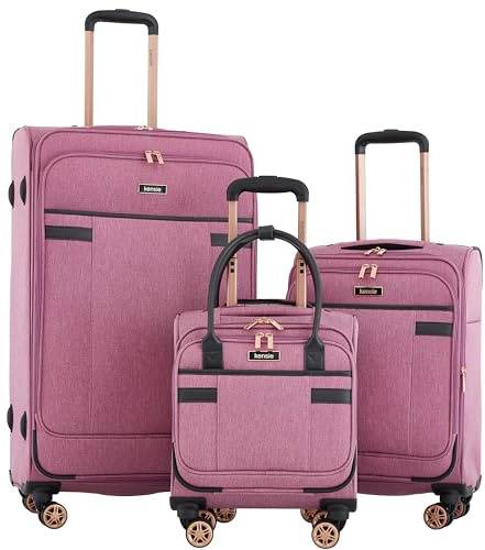 kensie Hudson Softside 3-Piece Spinner Luggage Set, Mellow Mauve