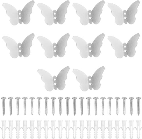10 Stk. Garderobenhaken Kleiderhaken Wandhaken Silber, Kreative Schmetterlings Haken Garderobe, Mantelhaken für Jacken Mäntel Schals Handtuch Schlafzimmer Badezimmer Dekoration, Silber