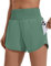 PINSPARK Damen Sport Shorts High Waist Laufshorts 2 in 1 Kurze Sporthose Laufen Yoga Fitness Jogging Trainingshose mit Reißverschlusstasche Graugrün L