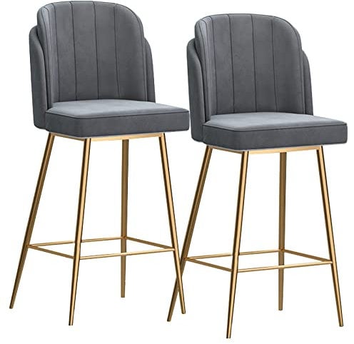 LaYiQimn Barhocker Moderne Barhocker aus Samt in Thekenhöhe, 2er-Set mit Rückenlehne und Fußstütze, grau-goldene Beine, ideal für Bar, Café, Küche, Wohnzimmer, stilvolle Barhocker