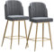 LaYiQimn Barhocker Moderne Barhocker aus Samt in Thekenhöhe, 2er-Set mit Rückenlehne und Fußstütze, grau-goldene Beine, ideal für Bar, Café, Küche, Wohnzimmer, stilvolle Barhocker