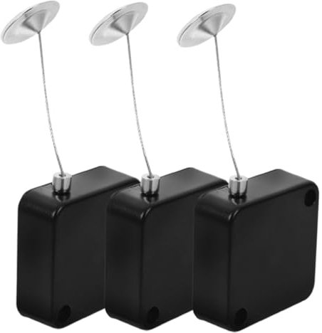 EXHUMKY 3pcs Retractable Anti Theft Pull Box Steel Wire Security Cable Lock and Combination Lock, 1m Black Tether Cord Locking Hook and Iron Cap for Mobiles, Remote Controls, and Tablets