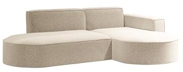 Kaiser Möbel - Sofa L Form - Ecksofa, Sofa 3 Sitzer - 236 x 165 cm - L Couch für Wohnzimmer, Jugendzimmer - Wohnlandschaft L Form - Ottomane Rechts - Modena Falten - Stoff Raven Champanger