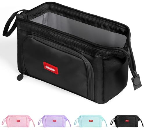 ANOMM Trousse Crayons Grande Capacité avec 3 Compartiments, Trousse Scolaire,Trousse à Crayons Zippée avec Poignée, Sac de Rangement Portable de Papeterie pour L'école et Le Bureau - Noir