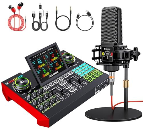 Gaming Podcast Equipment Bundle with 3.5mm Condenser Microphone, Live Sound Card and Audio Mixer - USB Interface for Streaming, Singing, Podcast Recording, YouTube, TikTok, PC/Content Creator Studio