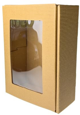 10x Geschenkkarton mit Sichtfenster mittel, natur-braun, nachhaltig & stabil, perfekt für Geschenke, Präsentkörbe & Anlässe - 10 Stk. (natur, mittel)