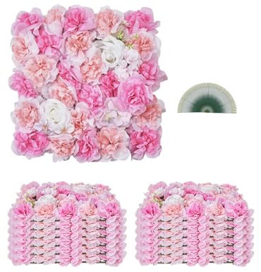 VEVOR Panneau Mural Décoratif Floral 12 PCS Mur à Fleurs Artificielles 3D, 38x38 cm, Conception Sans Couture Installation Facile pour Mariage, Saint-Valentin, Fête Prénatale, Décoration de Fond, Rose