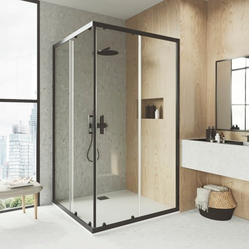 BATHME LONDON-4 Mampara Ducha Angular Negro Transparente - Medida: 78-80x163-165 cm 78-80x163-165 cm