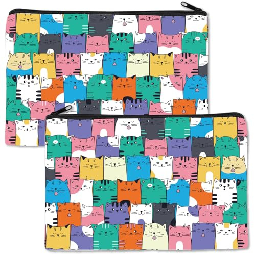CREATCABIN Trousse Maquillage Chat Trousse Toilette Portable Trousse Crayons Trousse Maquillage Polycoton Sac à Dos Rangement Essentiels pour Voyages Stylos Accessoires Papeterie Fournitures Scolaires