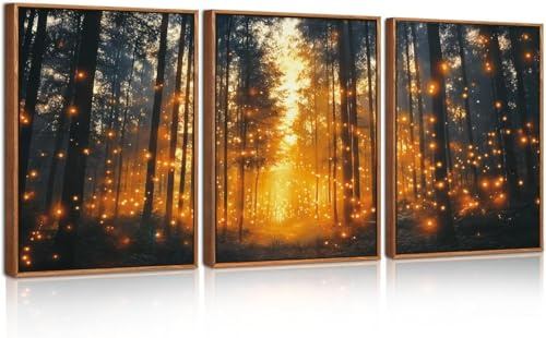 HPNIUB 3 Stück Magischer Lichterwald Leinwandbild Wohnzimmer Deko 30x40cm