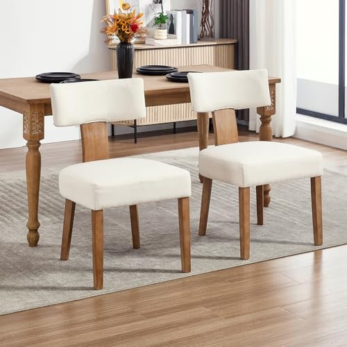KHISCHMO 2er Set Esszimmerstühle Leinen Gepolsterter Sitzstühle aus Holz für Wohnzimmer Schlafzimmer Seitenstühle Polsterstuhl Küchenstühle Ohne Armlehne, Beige
