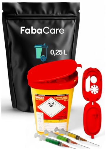 Kanülenabwurfbehälter 0,25 Liter von FabaCare, Entsorgungsbehälter für Kanülen, Spritzen und Nadeln