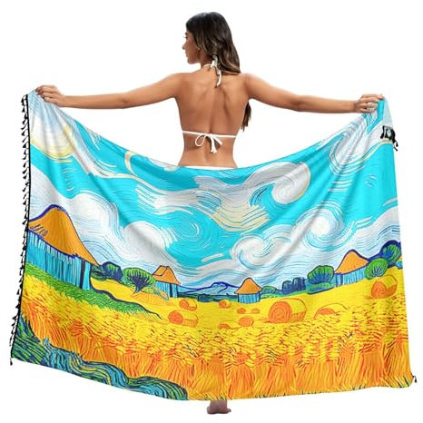 Paréo de lune de miel, motif champs de blé pour femme, taille L, Peinture à l'huile Champ de blé, Medium