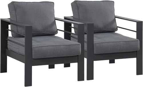Wisteria Lane Modern Outdoor Patio Aluminium Furniture Set,Four Colourways, with Sofa, Chairs, Loveseats and Coffee Table, Perfect for any garden (Grey/Grey, 2 x Armchairs)