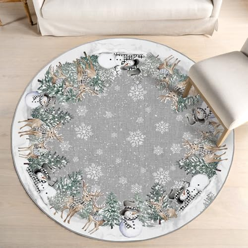 Artoid Mode Renna Fiocchi di neve Alberi Pupazzo di neve Natale Tappeto rotondo 120 cm Morbido fondo antiscivolo decorazione soggiorno