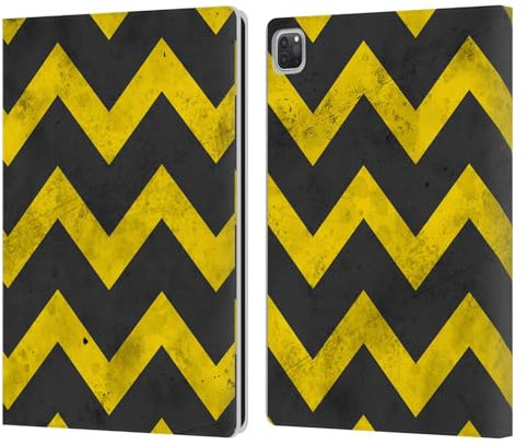 Head Case Designs Offizielle PLdesign Gelb Grau Vintage Geometrische Muster Leder-Wallet-Hülle Kompatibel mit Apple iPad Pro 12.9 2020/2021/2022